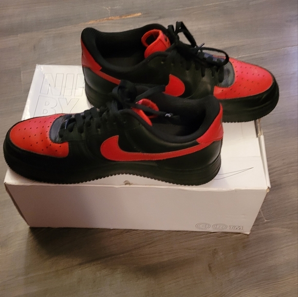 Nike By You Red And Black All Leather Air Force Ones - Picture 5 of 7